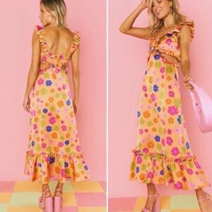NWT Show Me Your Mumu Orange Floral Poppin’ Poppy Lane Midi Dress